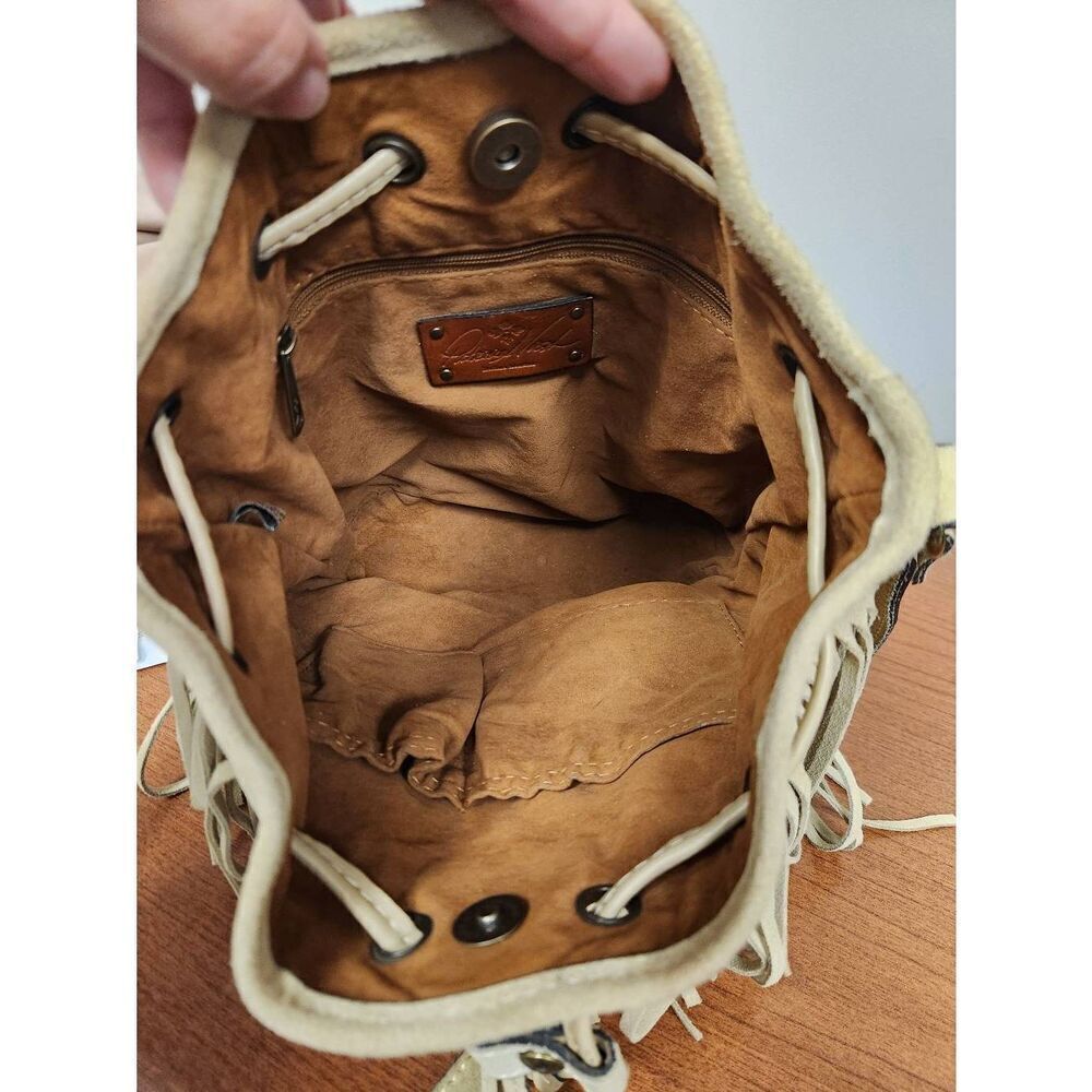 Patricia Nash Tan Suede Leather Fringe Bronte Bucket Crossbody Shoulder Bag - Picture 9 of 14